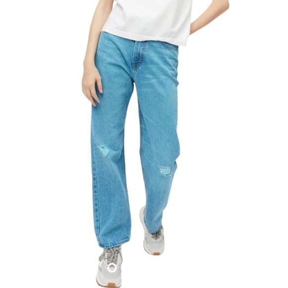 Urban outfitters BDG Cowboy Jeans  26 Turquoise Blue High-Waisted Distressed - Picture 1 of 11